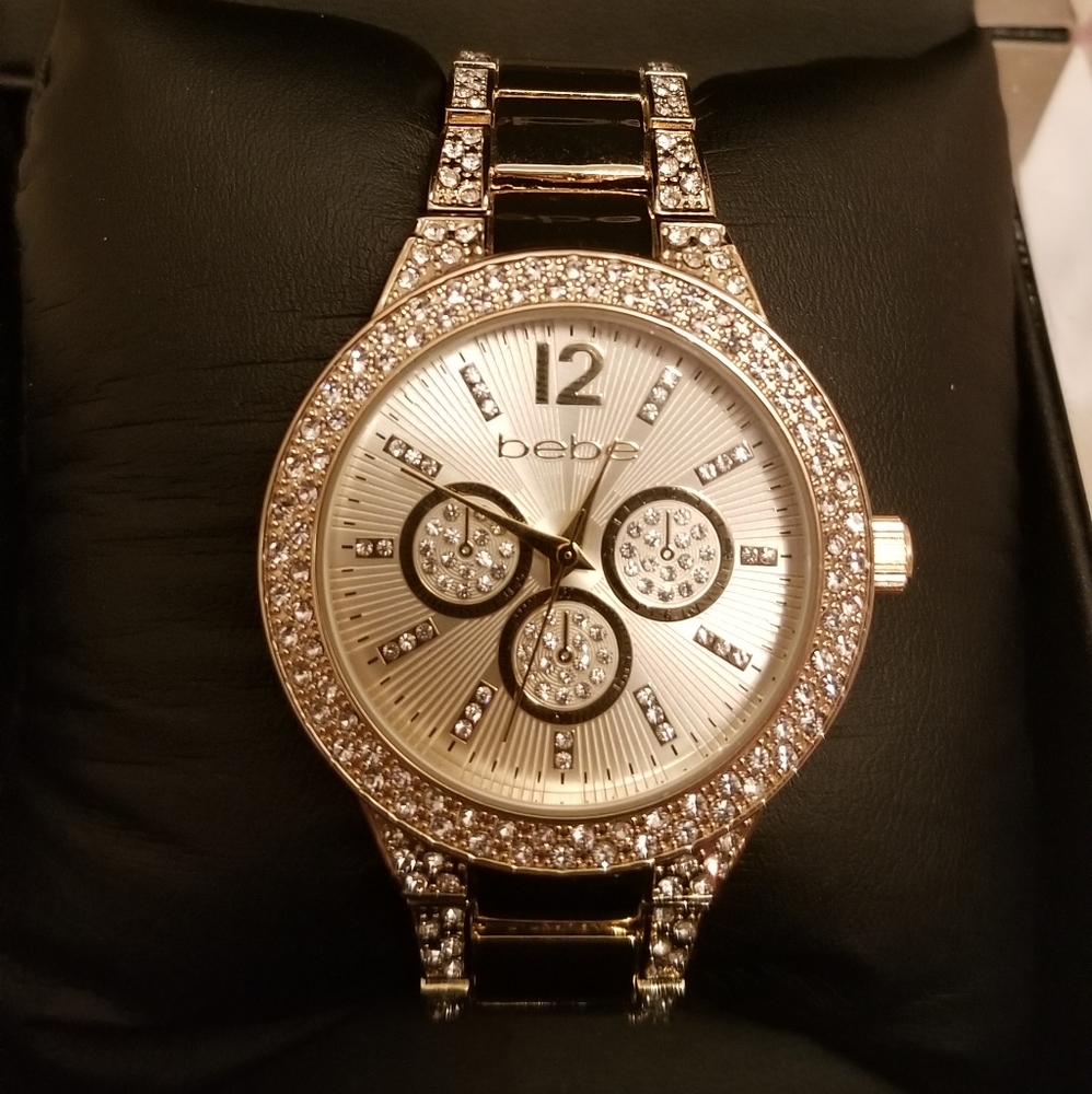 BEBE Gold Rhinestone Watch